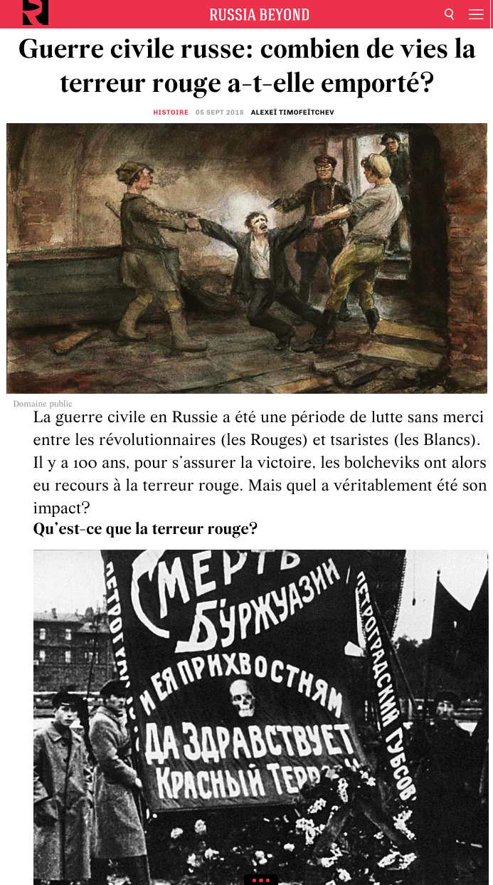 Page Internet Russian Beyond. Guerre civile russe - combien de vies la terreur rouge a-t-elle emporté. 2019-12-17